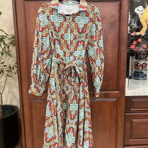 Aura pattered button down midi dress size Small